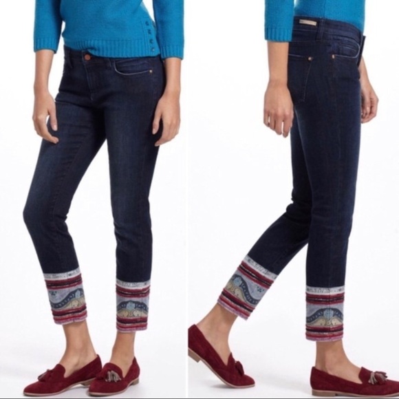 Anthropologie Pilcro and the Letterpress Stet Embroidered Design Hem Jea… - Picture 2 of 12